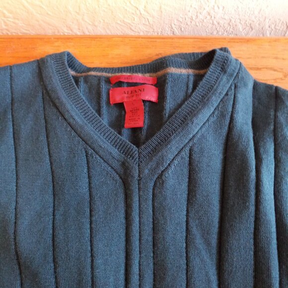 Dark Teal Merino Wool Blend V Neck Sweater 90s Minimalist Academia Classic - Picture 12 of 14